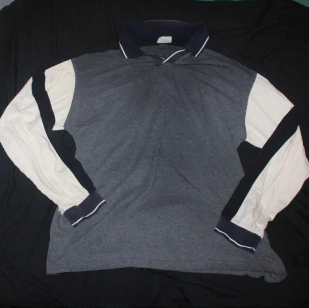 Vintage Wooden Dog Men's Gray and Black Long Sleeve Polo Shirt No Tags